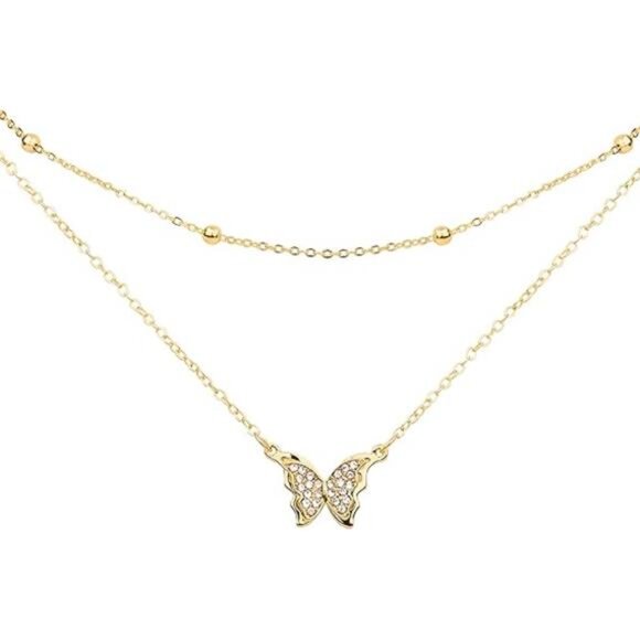 Butterfly Pendant Necklace, 14k Gold Plated Handmade Hollow Layered Necklace - Picture 7 of 7